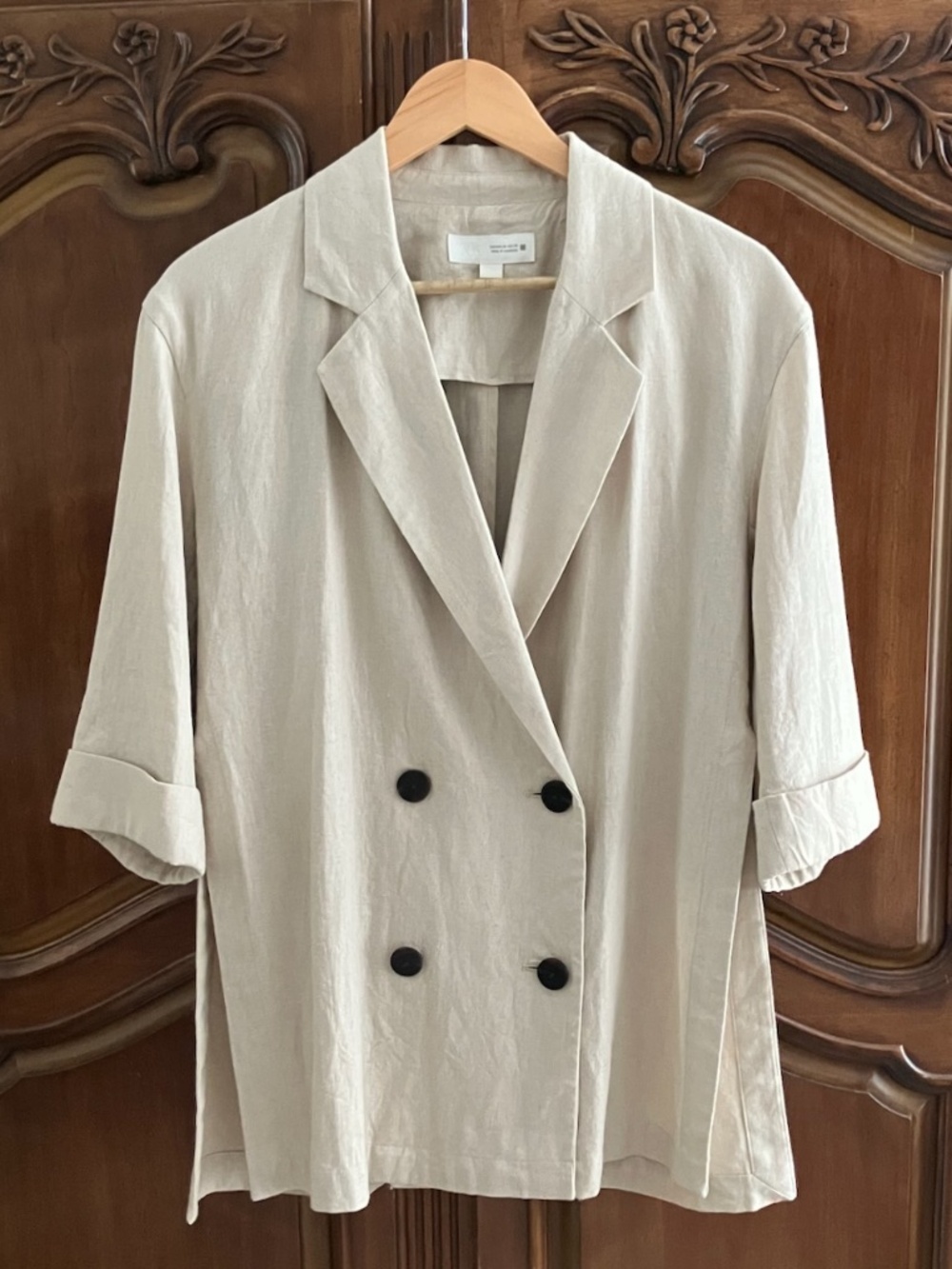 Zara | Linen Blend Double-Breasted Blazer | Light Beige | XS